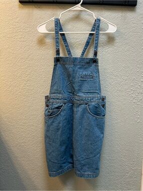 Denim Overall Skirt Romper -  Medium Wash Blue